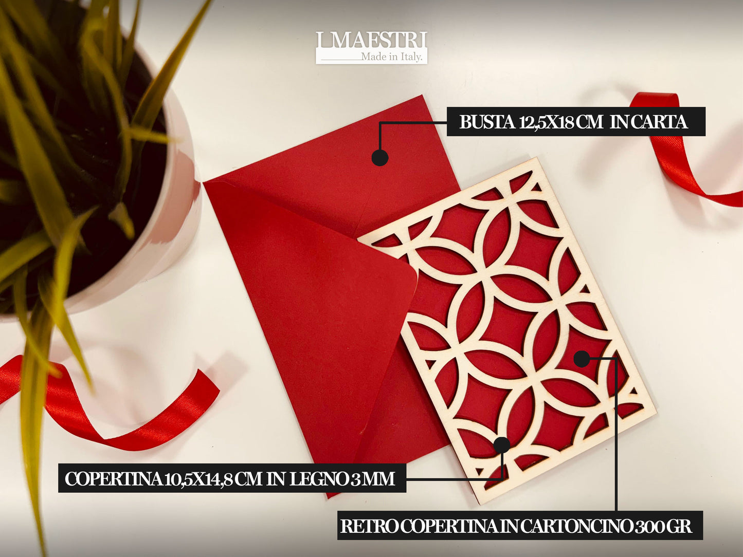 Biglietto Auguri Portasoldi in Legno per Laurea, Natale, Compleanno o Altre Occasioni Speciali, con Busta Portasoldi – Made in Italy (Rosso)