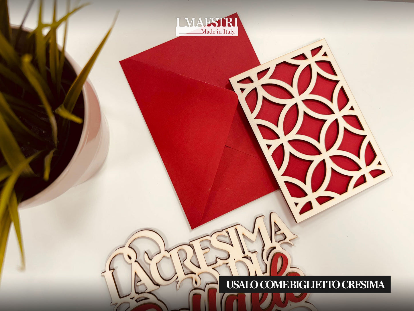 Biglietto Auguri Portasoldi in Legno per Laurea, Natale, Compleanno o Altre Occasioni Speciali, con Busta Portasoldi – Made in Italy (Rosso)