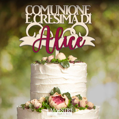 Cake topper prima comunione e cresima insieme personalizzabile con nome - Linea Joy