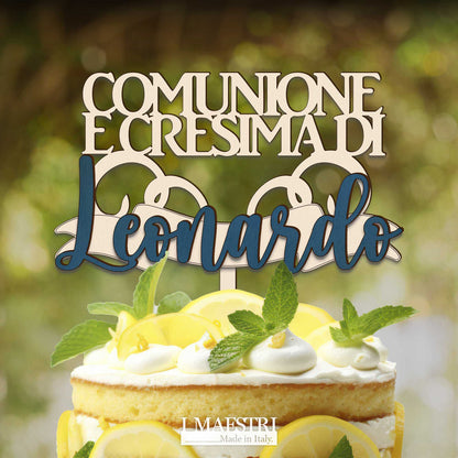 Cake topper prima comunione e cresima insieme personalizzabile con nome - Linea Joy