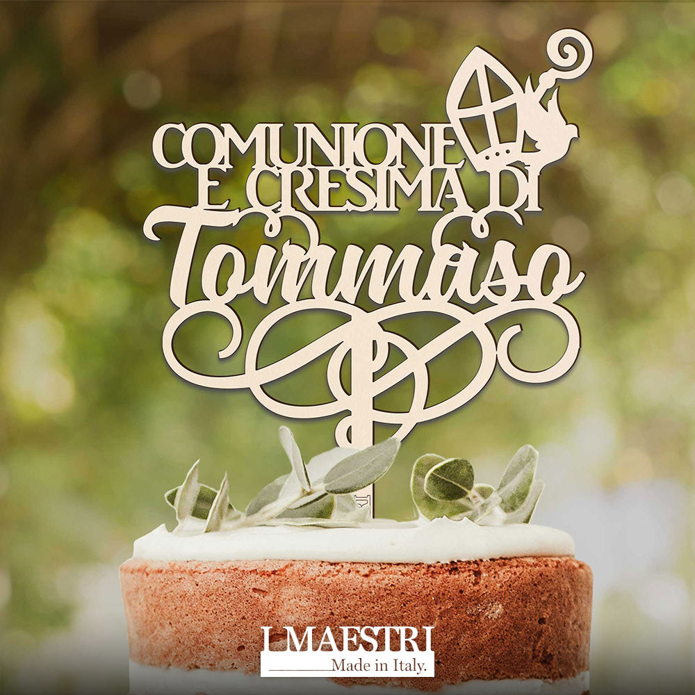 Cake topper comunione e cresima personalizzabile con nome e decoro