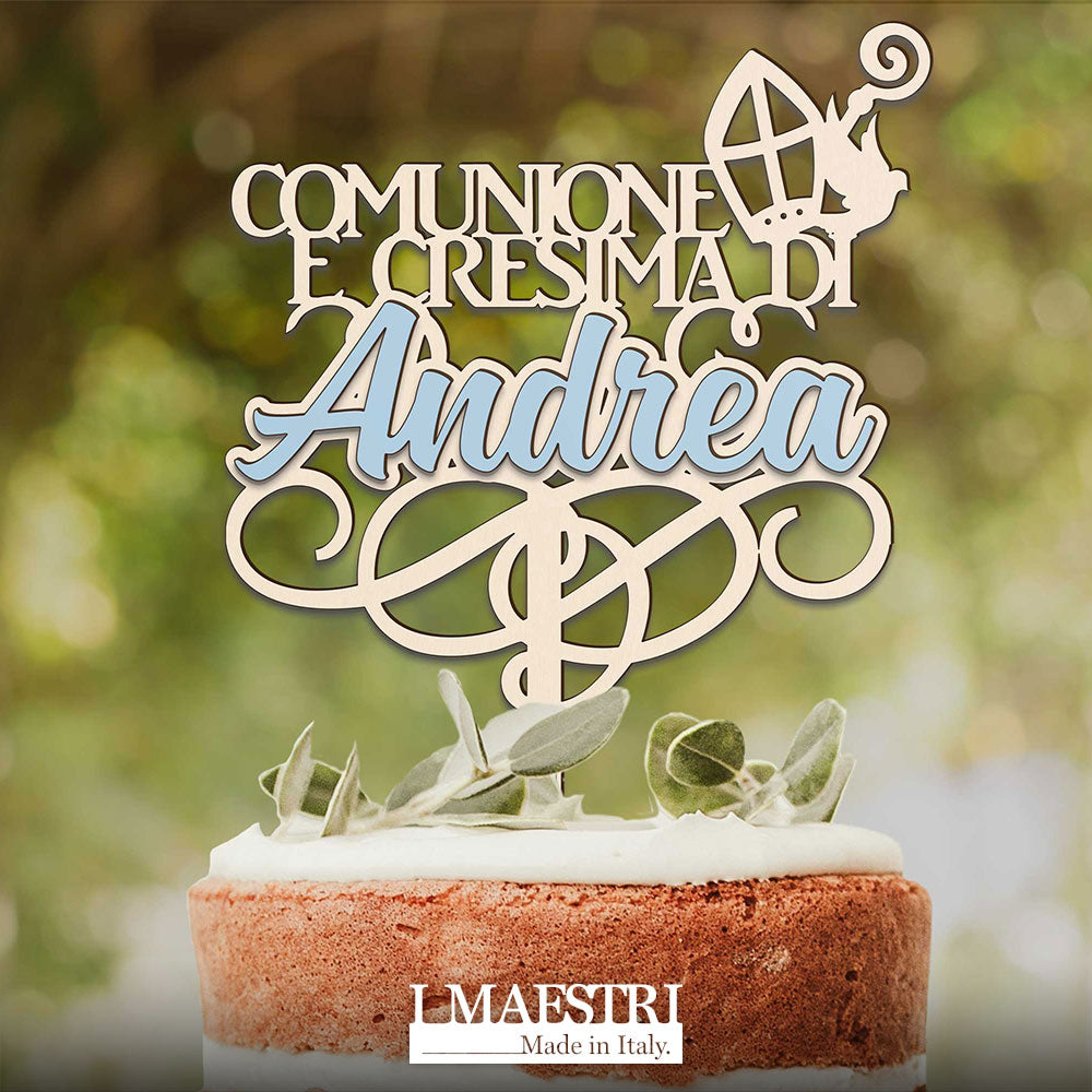 Cake topper comunione e cresima personalizzabile con nome e decoro