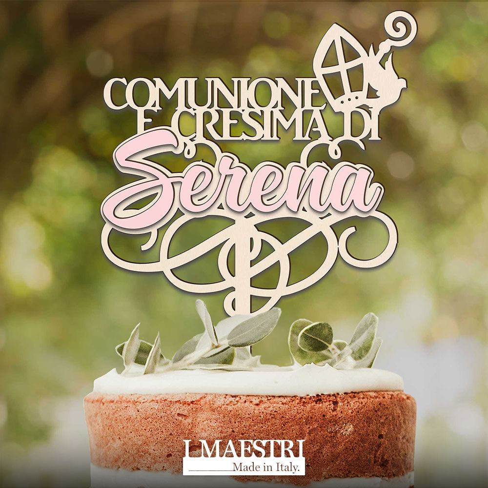 Cake topper comunione e cresima personalizzabile con nome e decoro