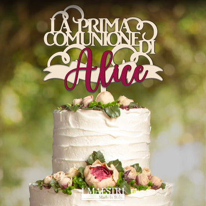 Cake topper comunione personalizzabile con nome - Linea Joy