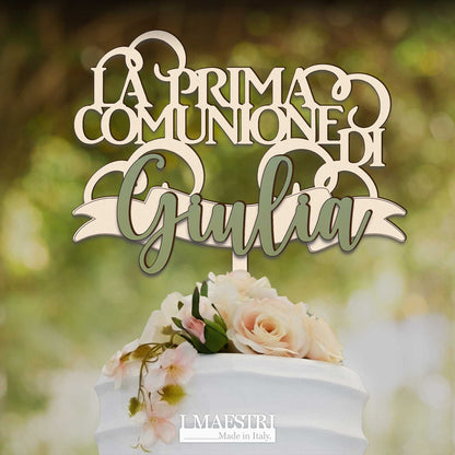 Cake topper comunione personalizzabile con nome - Linea Joy