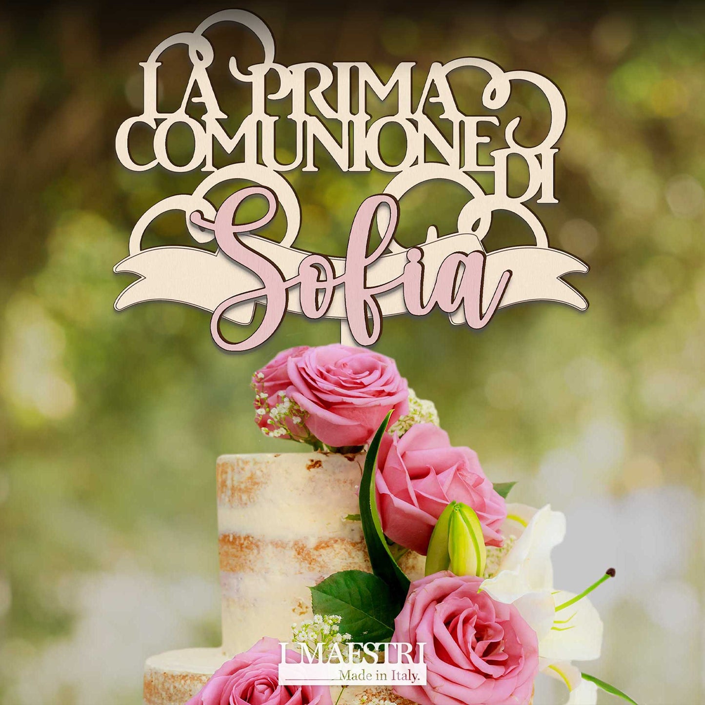 Cake topper comunione personalizzabile con nome - Linea Joy