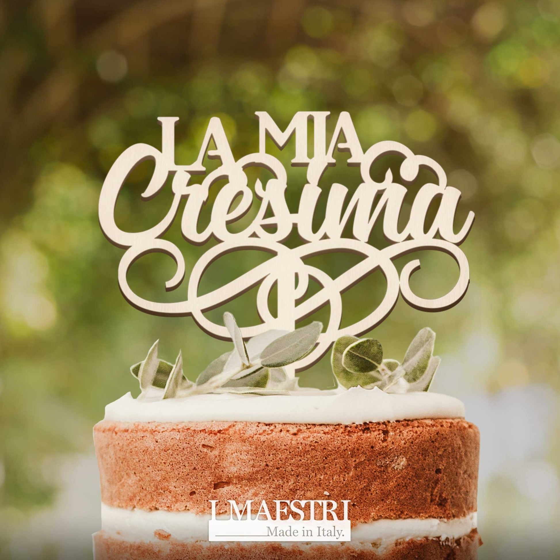 Cake topper Cresima in legno con la scritta La Mia Cresima
