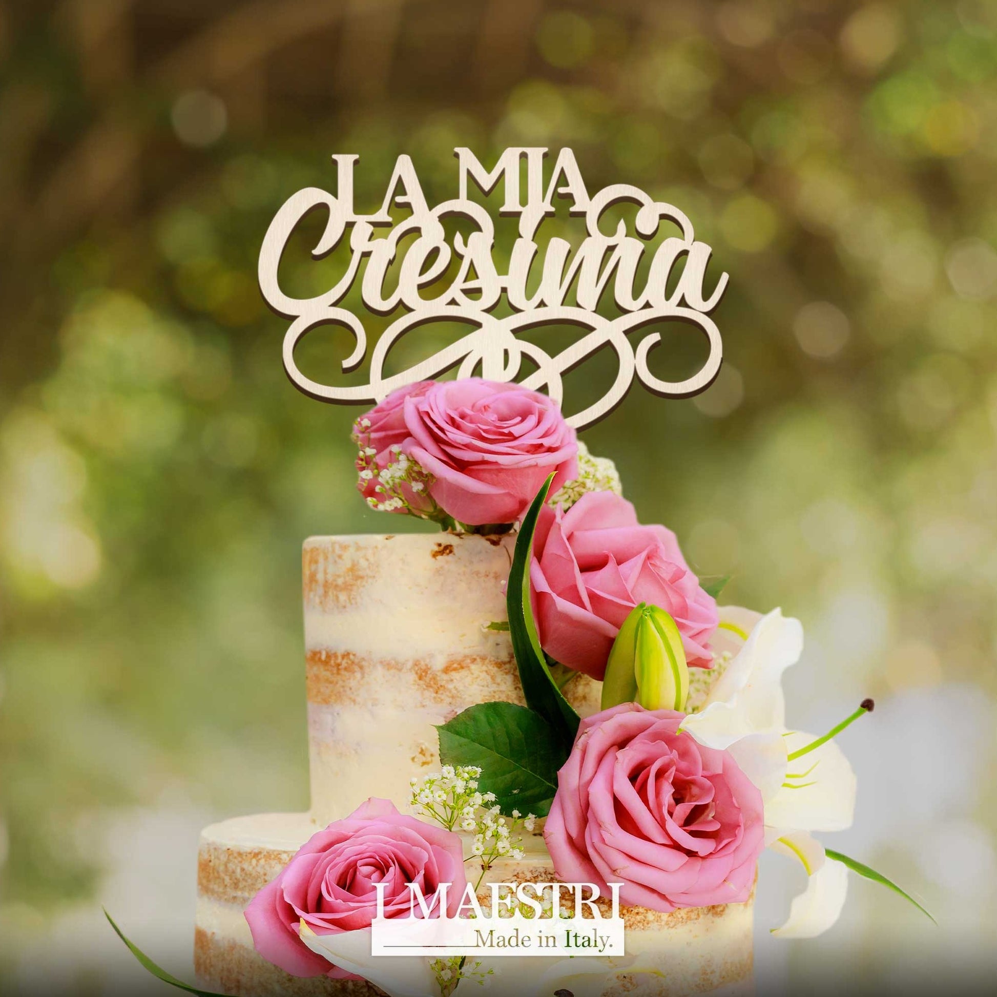 Cake topper Cresima in legno con la scritta La Mia Cresima
