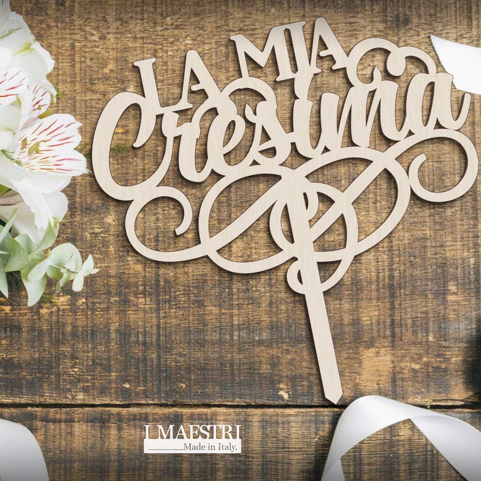 Cake topper Cresima in legno con la scritta La Mia Cresima