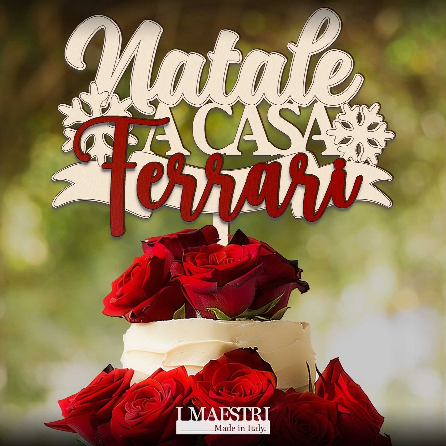 Cake Topper Natale A Casa di Personalizzabile con Nome Famiglia per Torte Pandoro e altri dolci natalizi