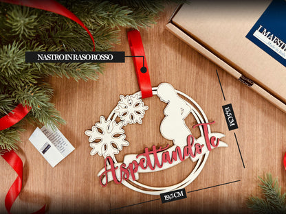 Pallina di Natale in Legno con Scritta “Aspettando Te” (15x20 cm)